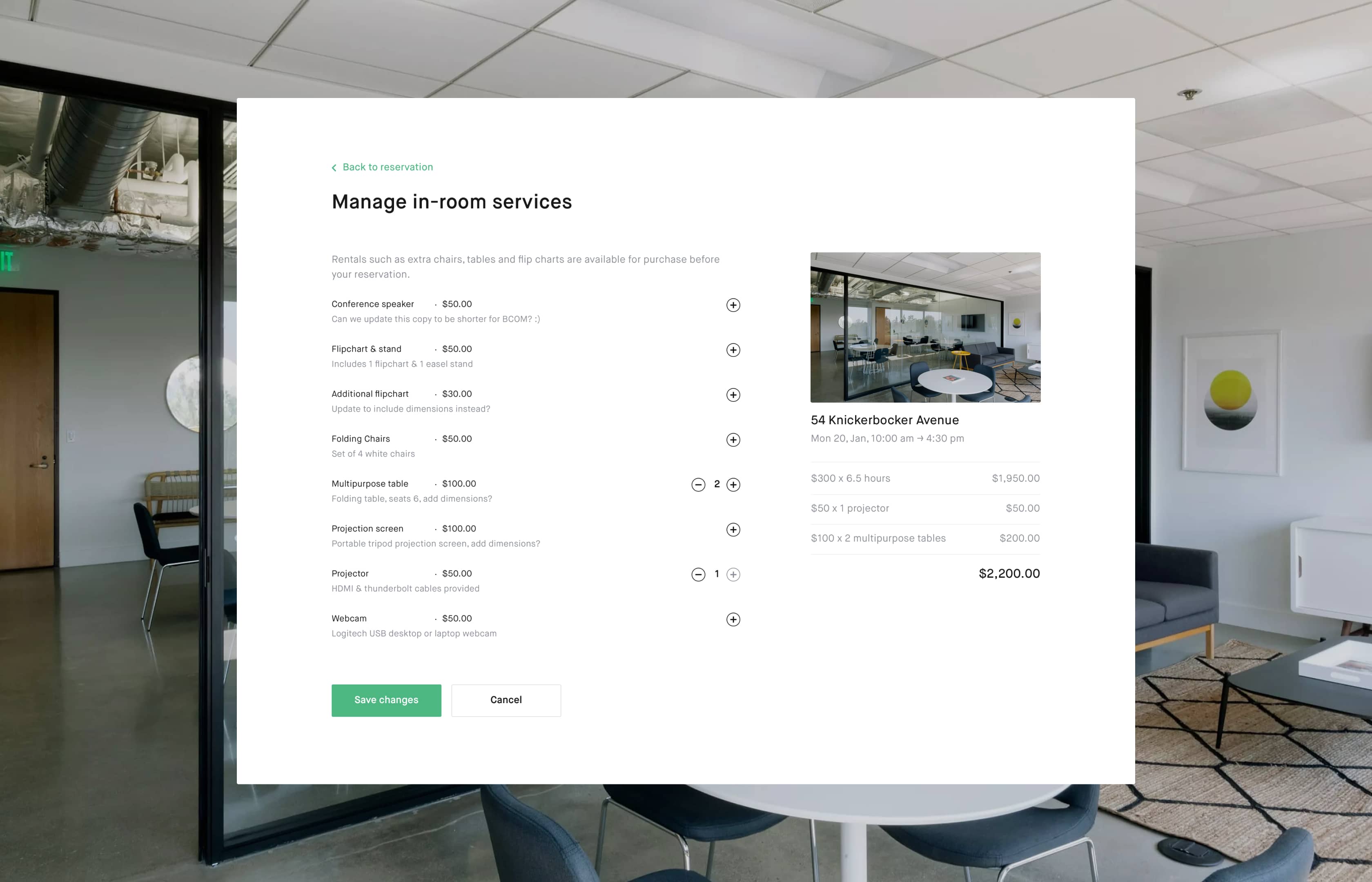 A preview of Breather: In-room services interface on web