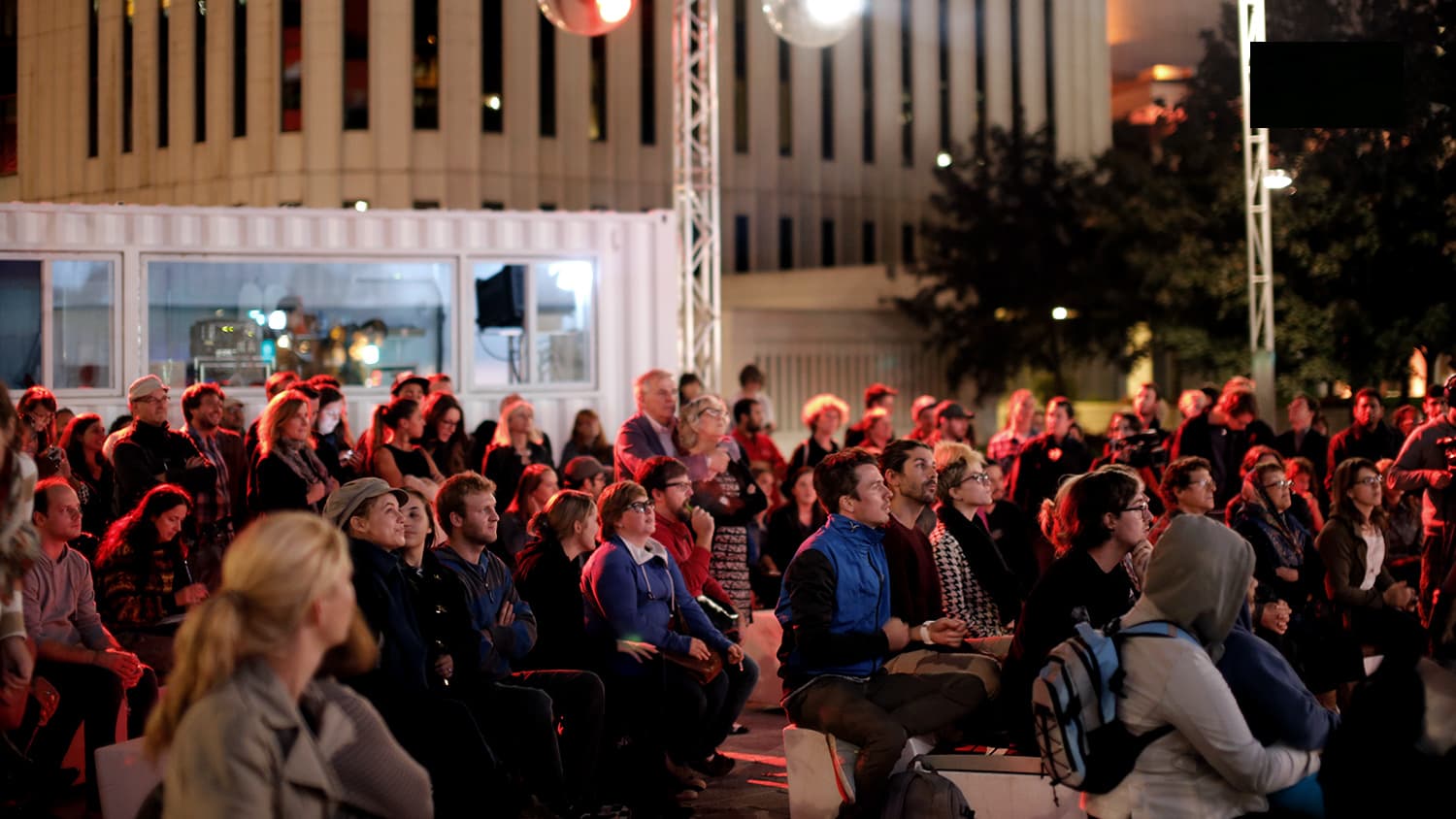 Photo of the public at the art installation, Megaphone by Moment factory.