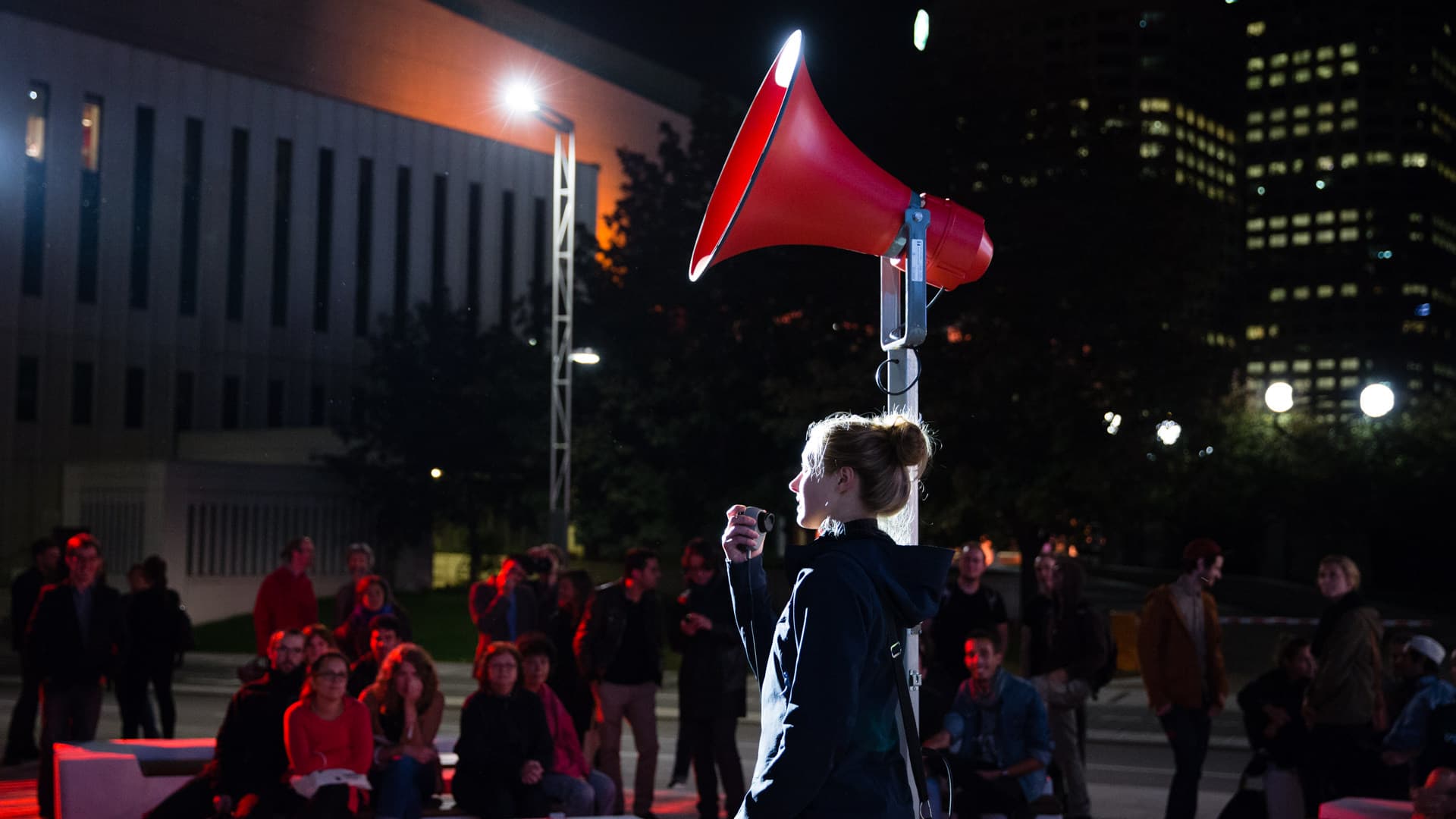 Photo of the art installation of Megaphone by Moment factory.